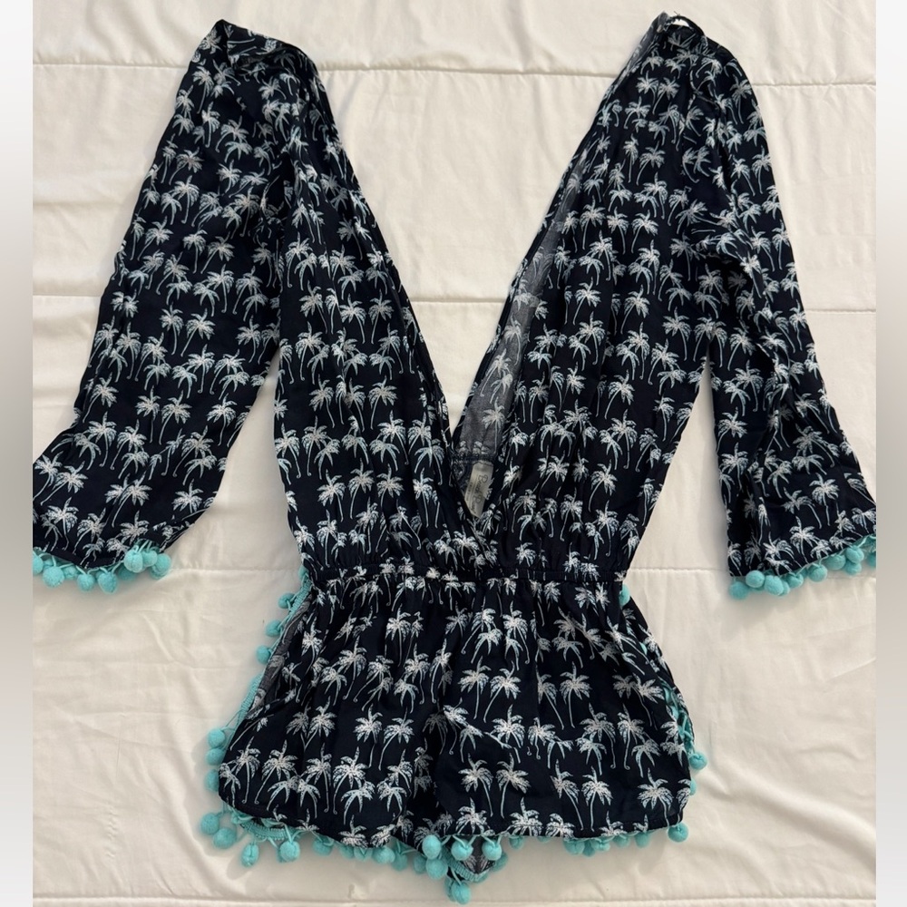 Beach Bunny - Dark Blue Cover Up with Palm Trees